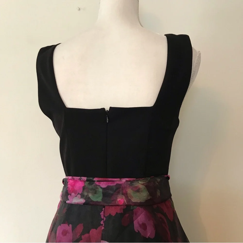 Eliza J Floral Black Pink Sleeveless Square Neck Tulle Maxi Dress 8 - Picture 11 of 16